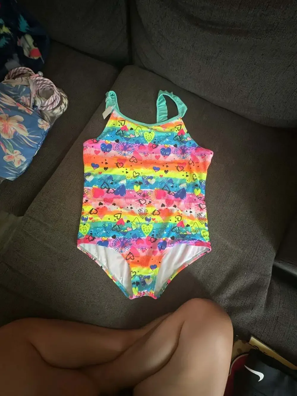 Wonder Nation Swimsuit Size XXL 2XG 18 Aqua Mint Rainbow Hearts